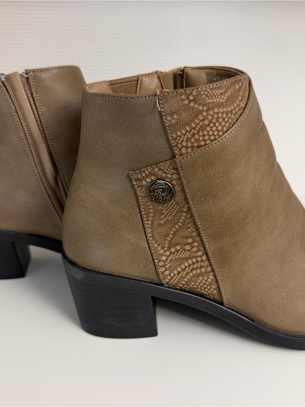 easy street Taupe/Brown Ankle Booties with Textured Panel